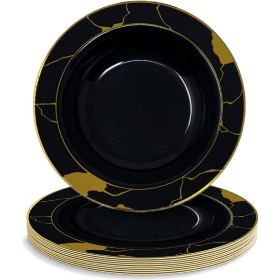 DecorLine Sophisticated Marble Collection Black & Gold Soup Bowls Set - 12" (Pack of 10) - Durable & Stunning - Perfect for Party Hosting & Memorable Dinners