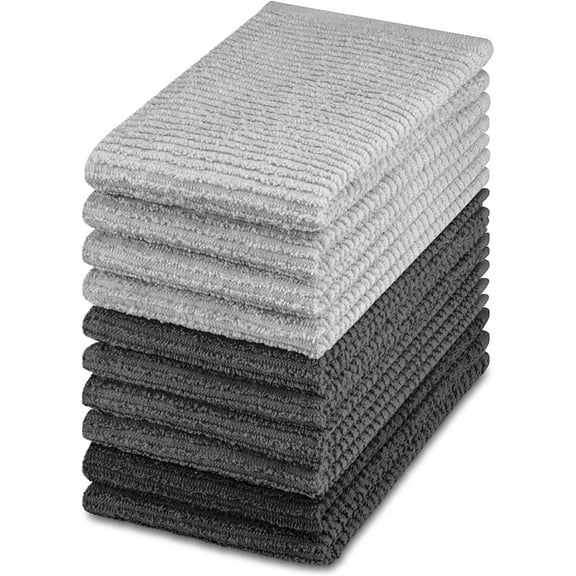 DecorRack 10 Pack 100% Cotton Bar Mops, 16 x 19 inch Kitchen Towels, Gray