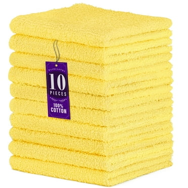 DecorRack 10 Pack 100% Cotton Washcloths, Absorbent 12 x 12" Soft Cotton Hand Towel, Butter Yellow (Set of 10)