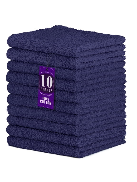 10 Pack 100% Cotton Washcloth, Absorbent 12 x 12" Soft Cotton Hand Towel, Blue (Set of 10)