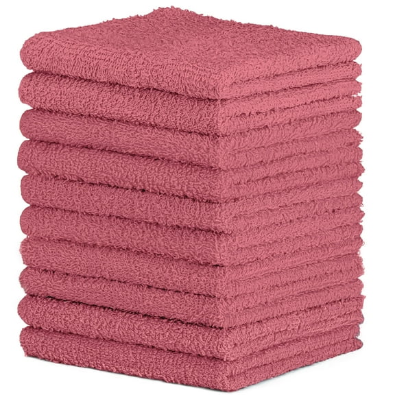 DecorRack 10 Pack 100% Cotton Washcloth, Absorbent 12 x 12" Soft Cotton Hand Towel, Pink (Set of 10)