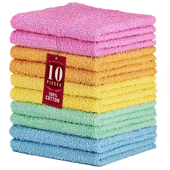 DecorRack 10 Pack 100% Cotton Washcloths, Absorbent 12 x 12" Soft Cotton Hand Towel, Pastel Spring Assorted (Set of 10)