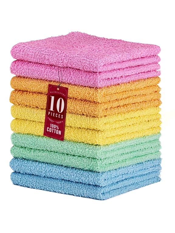 10 Pack 100% Cotton Washcloths, Absorbent 12 x 12" Soft Cotton Hand Towel, Pastel Spring Assorted (Set of 10)