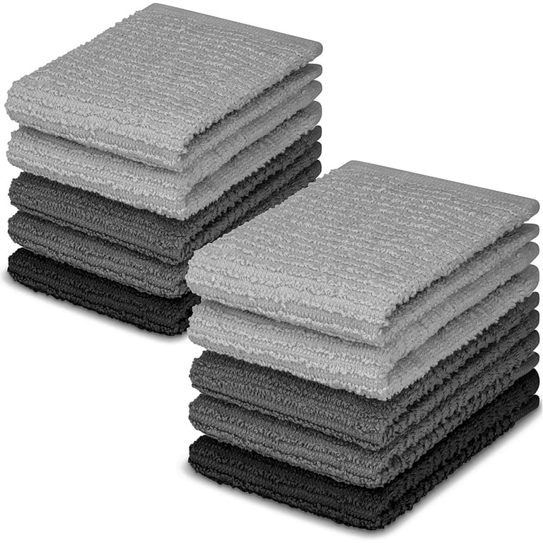 DecorRack 10 Pack Kitchen Dish Towels, 100% Cotton, 12 x 12 Inch, Small  Dish Cloths, Gray (Pack of 10)