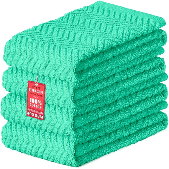 DecorRack 100% Cotton Kitchen Towels, 15" x 25" Turquoise (Pack of 4)