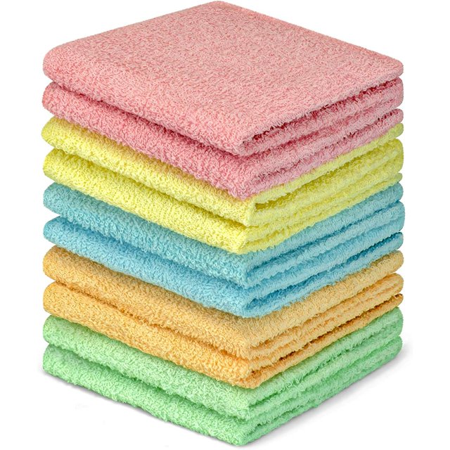 DecorRack Colorful 100 Cotton Face Wash Cloths, 12x12 inch, Pastel