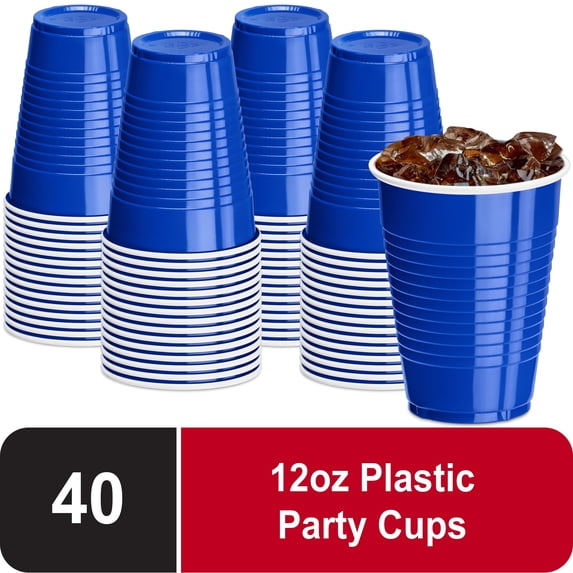 DecorRack 40 Count Blue Disposable Plastic Cups, 12 fl oz Party Drinking Cups, Recyclable & Durable (Pack of 40)