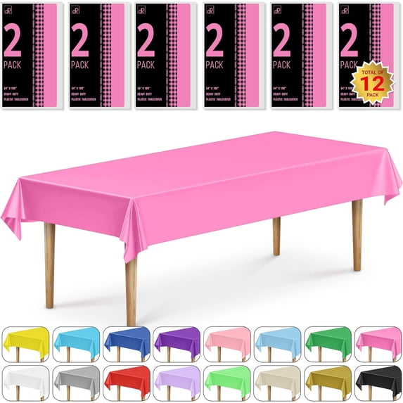 DecorRack 12 Plastic Tablecloths, 54 x 108 inch, Rectangular, Fuchsia Pink