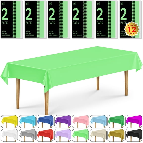 DecorRack 12 Plastic Tablecloths, 54 x 108 inch, Rectangular, Lime Green