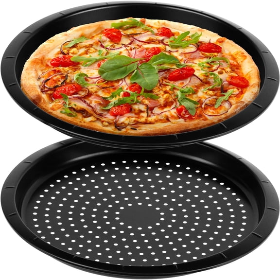 DecorRack 13 Inch Pizza Pan, Perforated, Non-Stick Coating, Carbon Steel, 2 Count