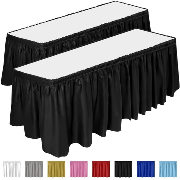 DecorRack 2 Pack Plastic Table Skirts, 29 in x 14 ft Each, Black