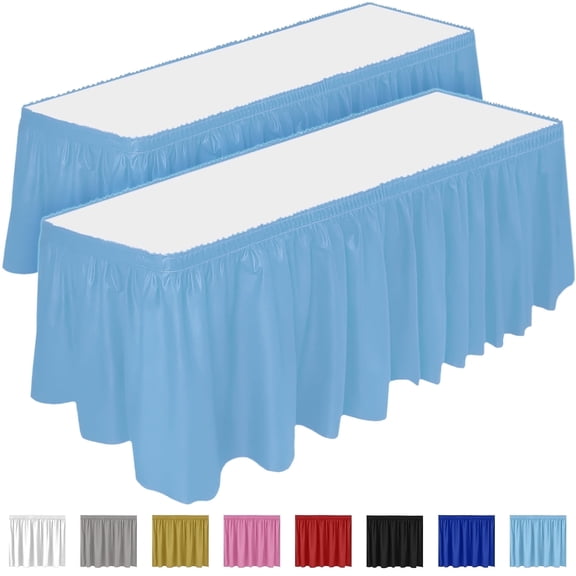 DecorRack 2 Pack Plastic Table Skirts, 29 in x 14 ft Each, Light Blue