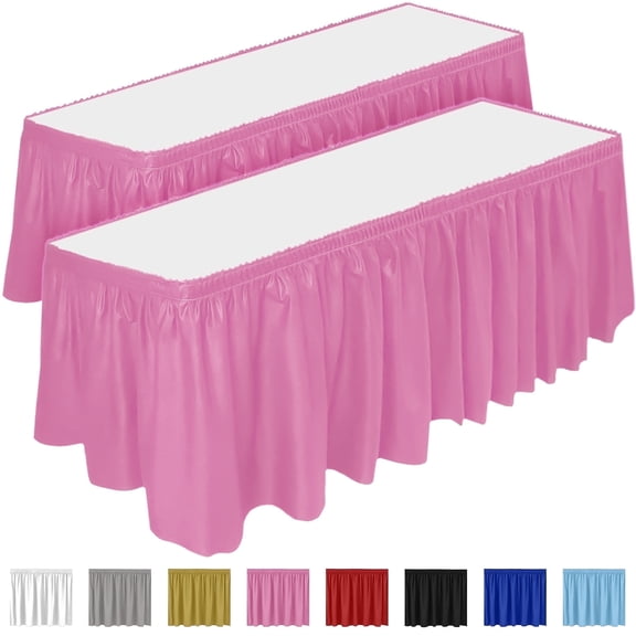 DecorRack 2 Pack Table Skirts, 29 in x 14 ft Reusable Party Tablecloth Skirt with Adhesive Strip for Parties & Events, Light Pink (Pack of 2)