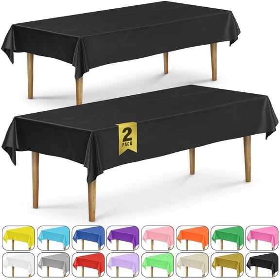 DecorRack 2 Rectangular Tablecloths -BPA- Free Plastic, 54 x 108 inch, Black (2 Pack)