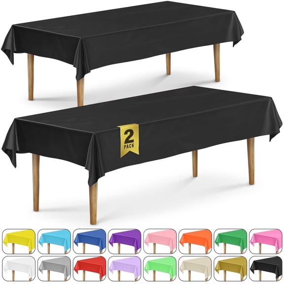DecorRack 2 Rectangular Tablecloths -BPA- Free Plastic, 54 x 108 inch, Reusable Table Cover, Black (2 Pack)