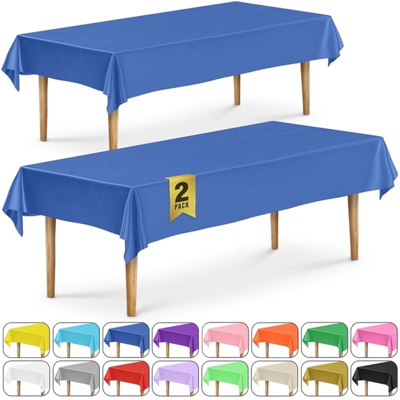DecorRack 2 Rectangular Tablecloths -BPA- Free Plastic, 54 x 108 inch, Reusable Table Cover, Blue (2 Pack)
