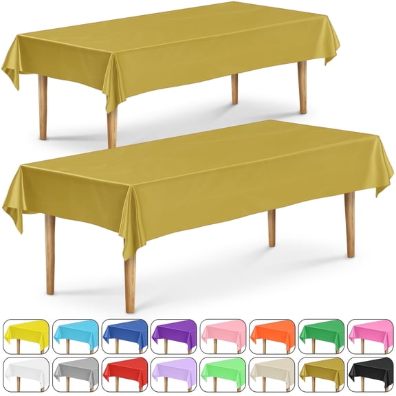 DecorRack 2 Rectangular Tablecloths -BPA- Free Plastic, 54 x 108 inch, Reusable Table Cover, Gold (2 Pack)