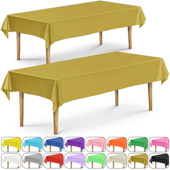 DecorRack 2 Rectangular Tablecloths -BPA- Free Plastic, 54 x 108 inch, Gold (2 Pack)
