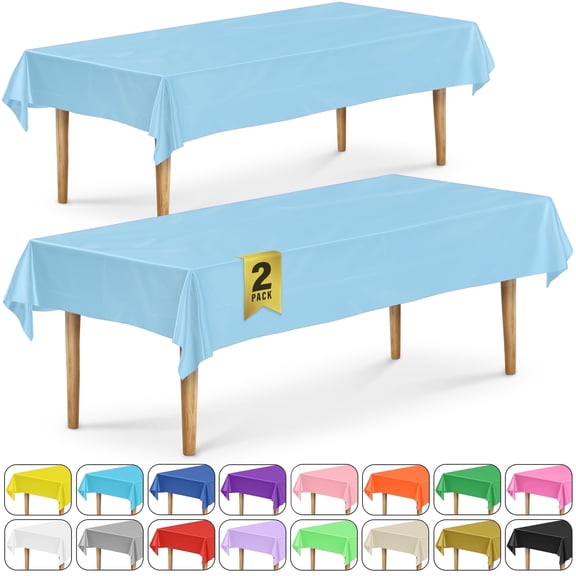 DecorRack 2 Rectangular Tablecloths -BPA- Free Plastic, 54 x 108 inch, Reusable Table Cover, Light Blue (2 Pack)