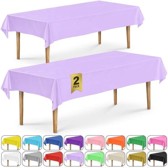 DecorRack 2 Rectangular Tablecloths -BPA- Free Plastic, 54 x 108 inch, Reusable Table Cover, Light Purple (2 Pack)