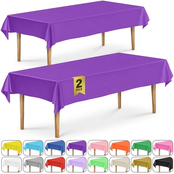 DecorRack 2 Rectangular Tablecloths -BPA- Free Plastic, 54 x 108 inch, Reusable Table Cover, Purple (2 Pack)