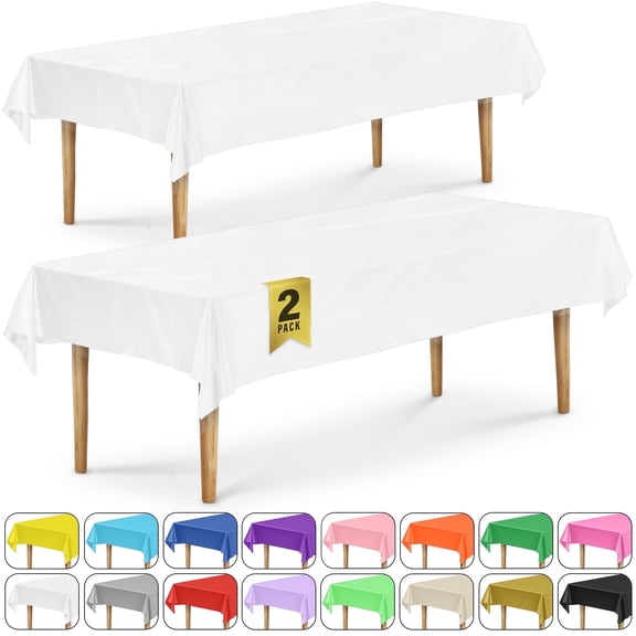 DecorRack 2 Rectangular Tablecloths -BPA- Free Plastic, 54 x 108 inch, Reusable Table Cover, White (2 Pack)
