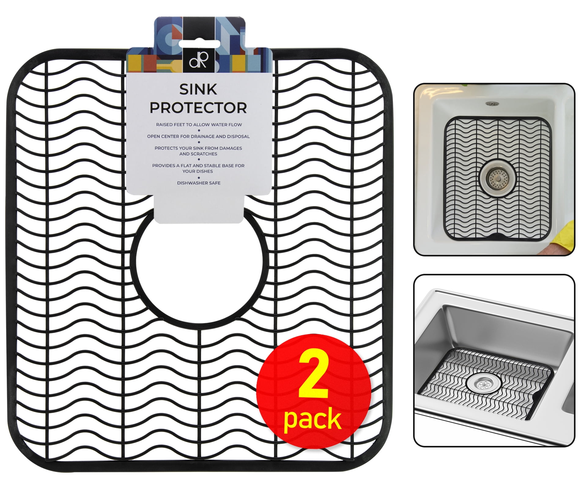 DecorRack 2 Sink Protectors, 12 x 11 inches Each, Black
