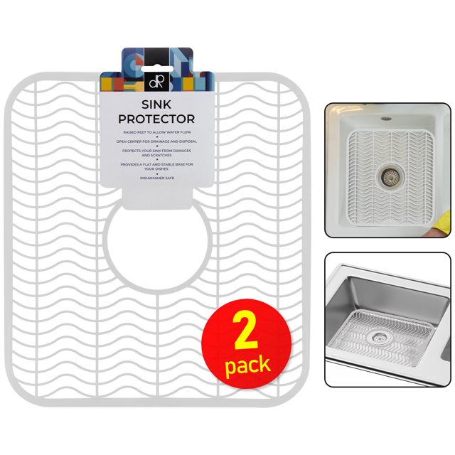 DecorRack Kitchen Double Sink Protectors, 12 x 11 inches Each, White, 2