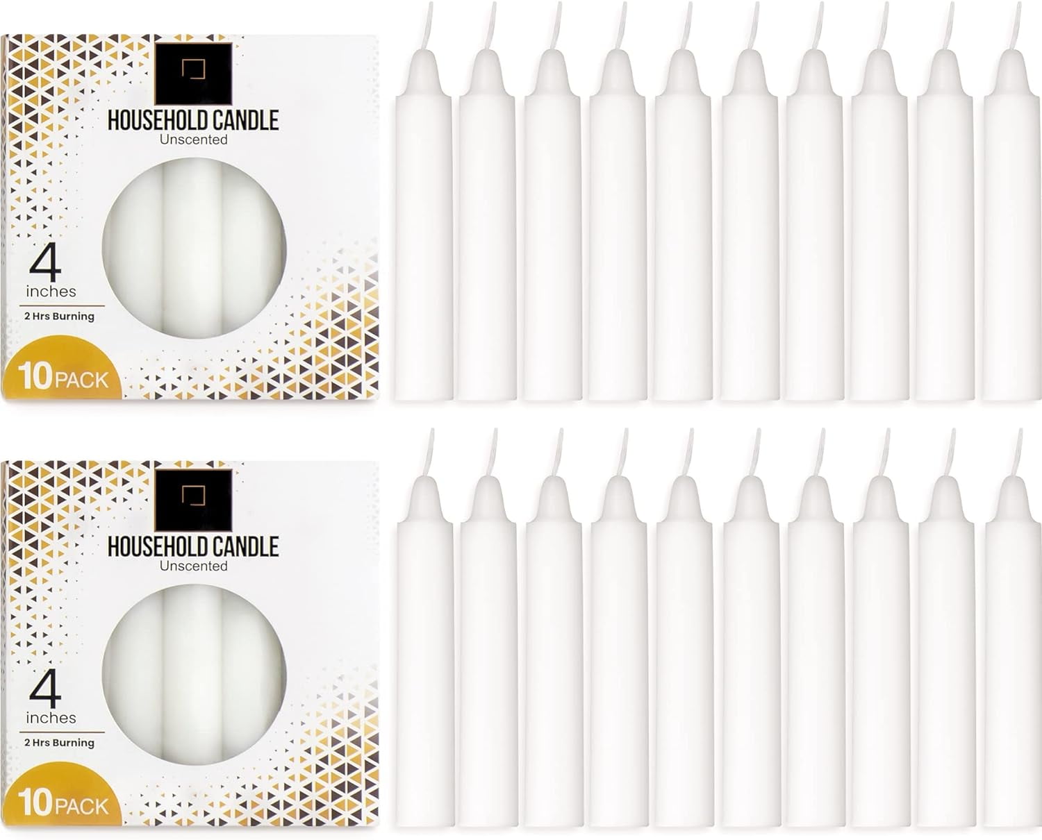DecorRack 20 Unscented White Mini Taper Candles, 4 inch Tall
