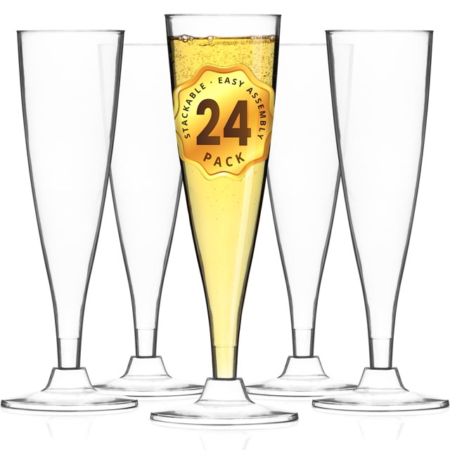DecorRack Plastic Champagne Flutes, 5 oz Disposable Cups for Mimosa 24