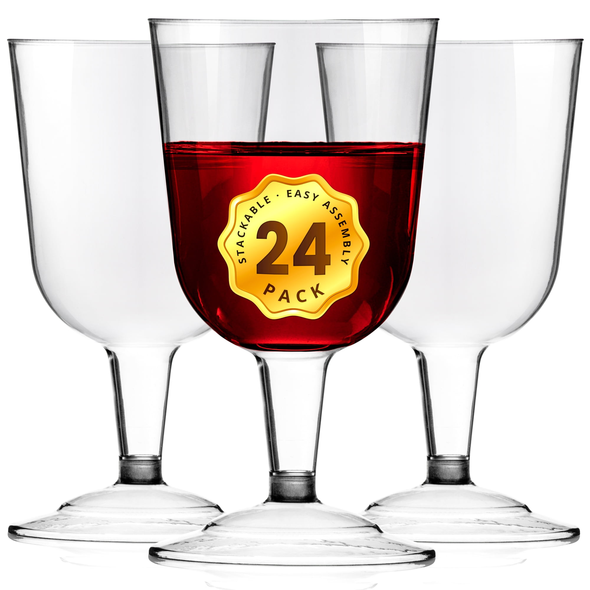DecorRack Plastic Wine Glasses, 6 oz Clear Disposable Cups 24 Pack ...