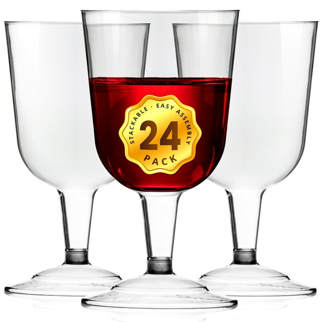 DecorRack Plastic Wine Glasses, 6 oz Clear Disposable Cups 24 Pack