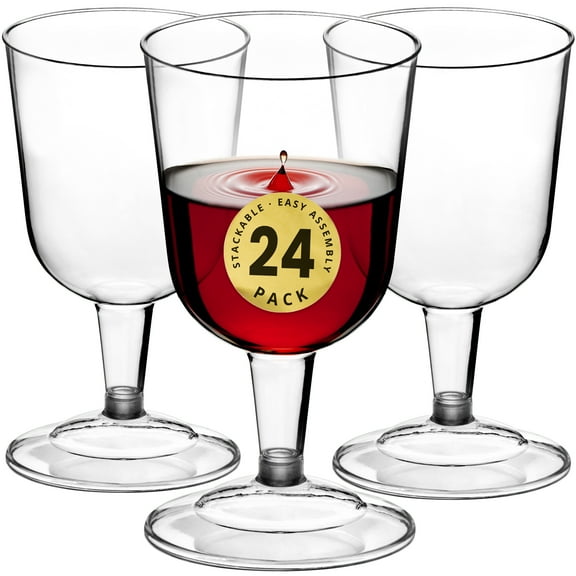 DecorRack 24 Wine Glasses, 6 Oz Plastic Party Wine Cups