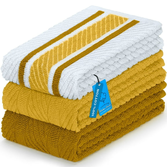 DecorRack Kitchen Towels Set, 16 x 27" Large Dish Towels, Drying Dish Cloths 100% Cotton, Yellow Set (3 Pack)