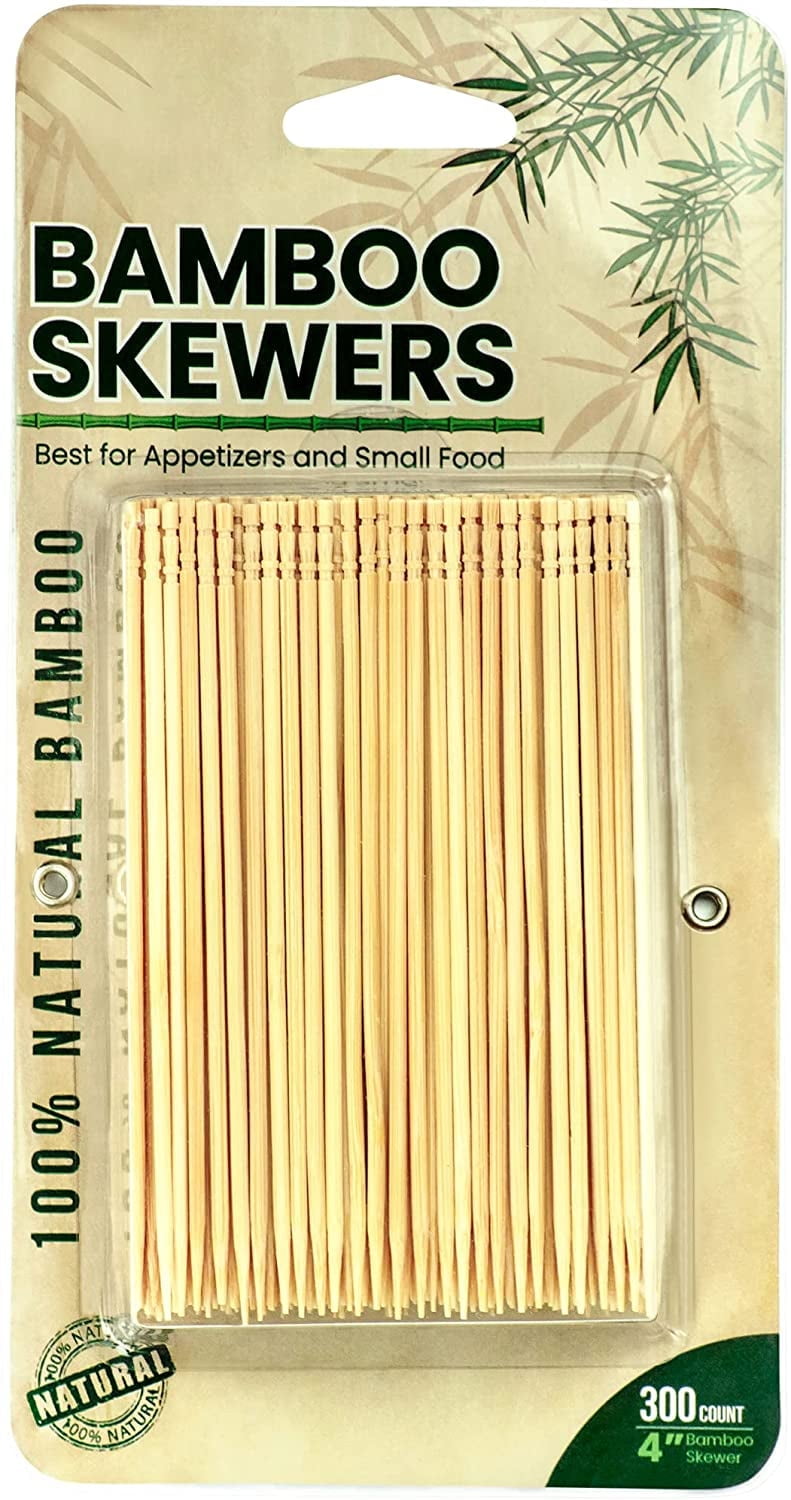DecorRack 300 Natural Bamboo Skewers, Appetizer Sticks, Mini Picks, 4 inch (300 Pack)