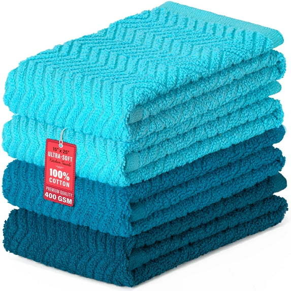 DecorRack 4 Large Kitchen Towels, 100% Cotton, 15 x 25 inches, Turquoise (4 Pack)
