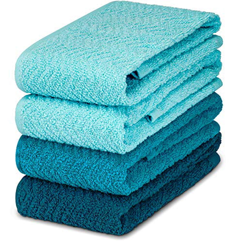 Cotton Kitchen Hand Towel 24 x 15 Slate Blue & Natural