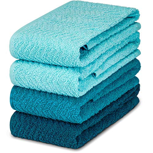 DecorRack 4 Large Kitchen Towels, 100% Cotton, 15 x 25 inches, Turquoise (4 Pack)
