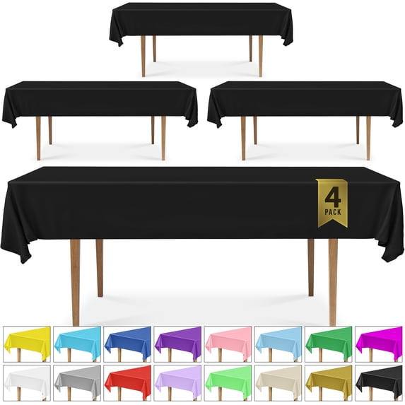 DecorRack 4 Plastic Tablecloths, 54 x 108 inch, Rectangular, Black