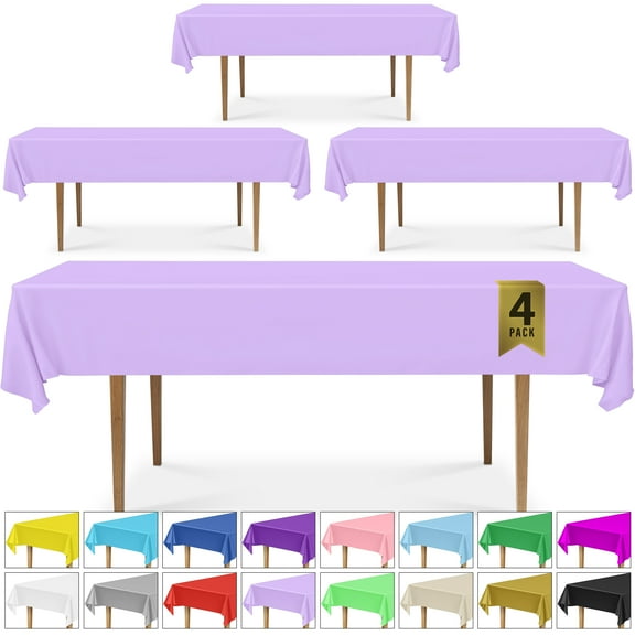 DecorRack 4 Plastic Tablecloths, 54 x 108 inch, Rectangular, Lavender