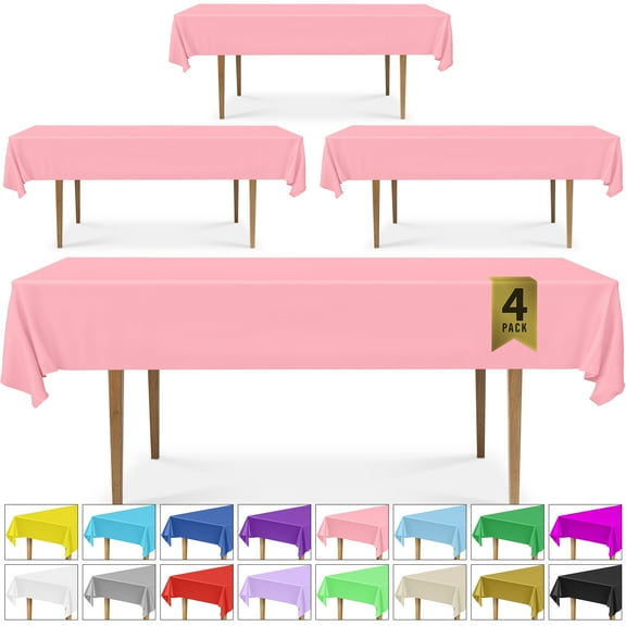 DecorRack 4 Plastic Tablecloths, 54 x 108 inch, Rectangular, Light Pink