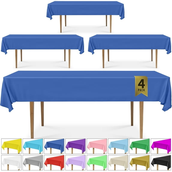 DecorRack 4 Plastic Tablecloths, 54 x 108 inch, Rectangular, Royal Blue