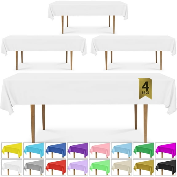 DecorRack 4 Plastic Tablecloths, 54 x 108 inch, Rectangular, White