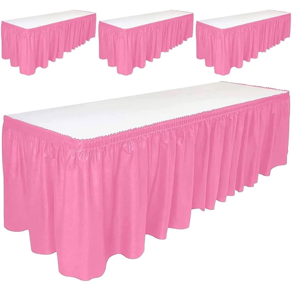 DecorRack 4 Table Skirts Plastic, 29 in x 14 ft, Light Pink