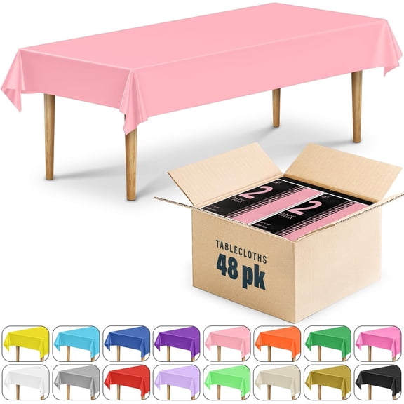 DecorRack 48 Pack Rectangular Tablecloths BPA-Free Plastic, 54 x 108 inch, Dining Table Cover Cloth for Parties, Picnic, Camping and Outdoor, Disposable or Reusable in Light Pink (48 Pack)