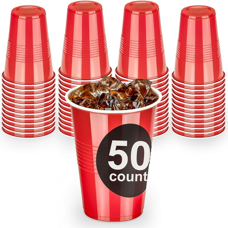 DecorRack 50 Plastic Cups 16 oz, Large Party Cups, Disposable Bulk