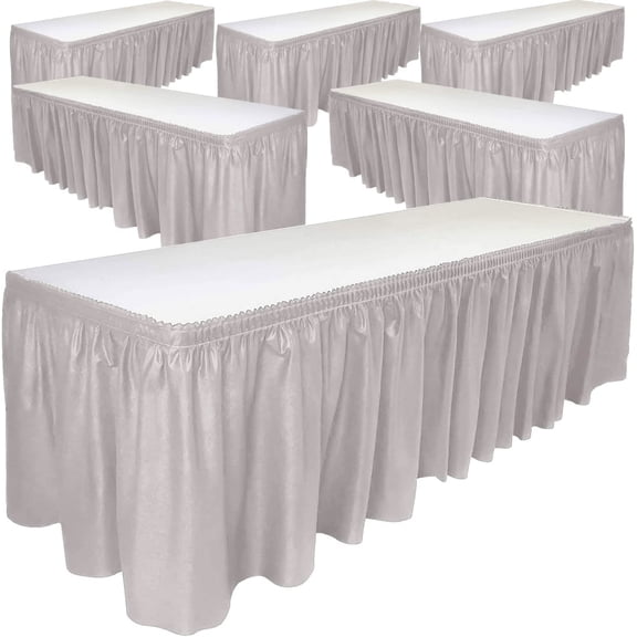 DecorRack 6 Pack Table Skirts Plastic, 29 in x 14 ft Each, Silver
