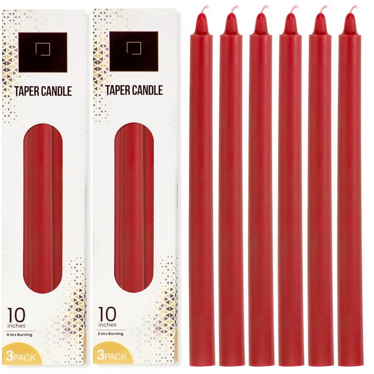 DecorRack 6 Red Taper Candles, 10 inch, Unscented 