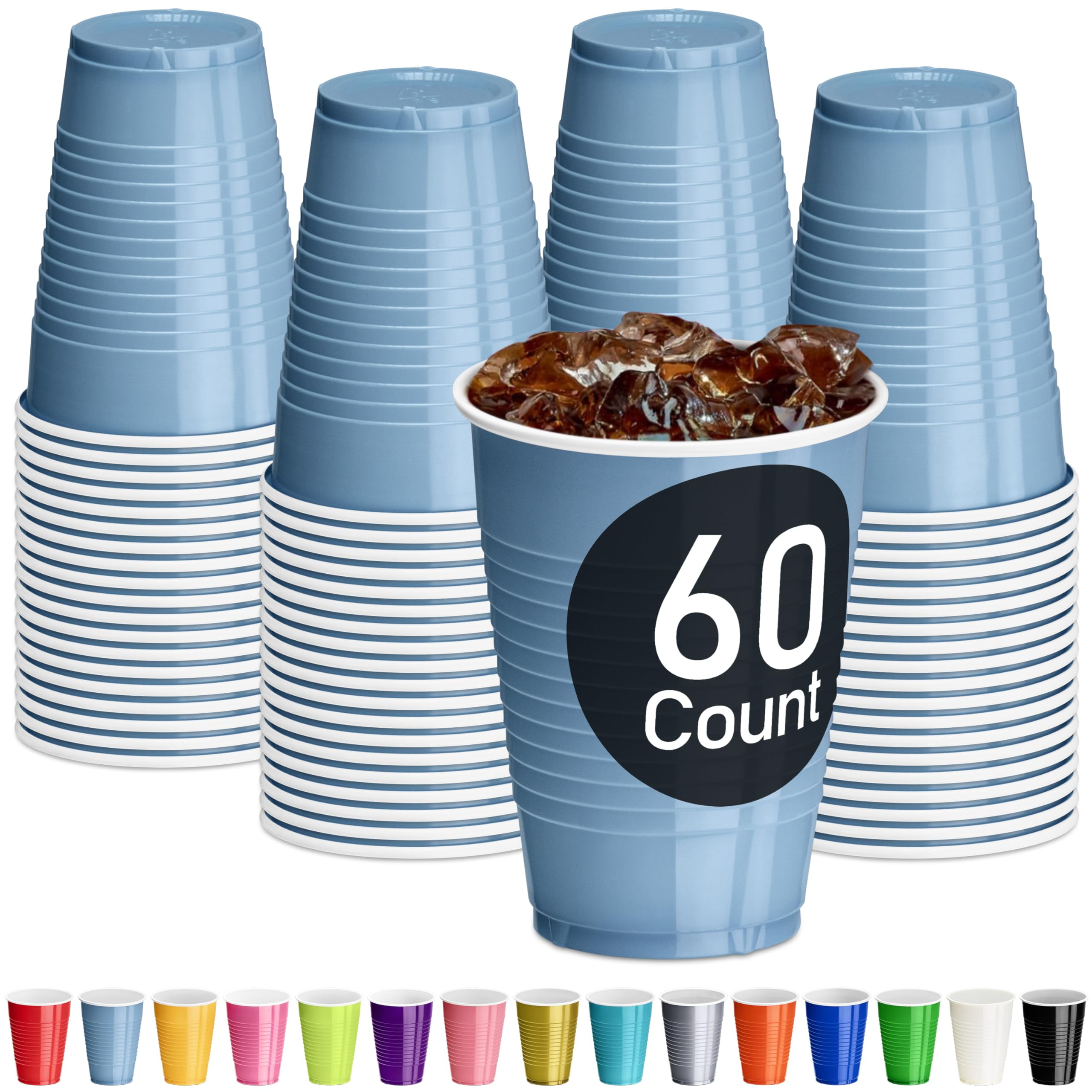 DecorRack 60 Party Cups 12 oz Disposable Plastic Cups for Birthday ...