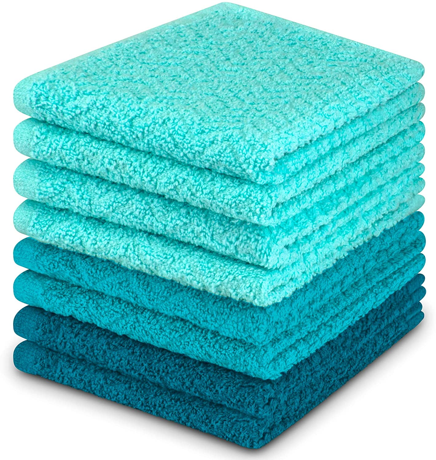 Decorrack 8 Pack Kitchen Dish Towels, 100% Cotton, 12 x 12 inch Dish Cloths, Teal Green (Pack of 8)
